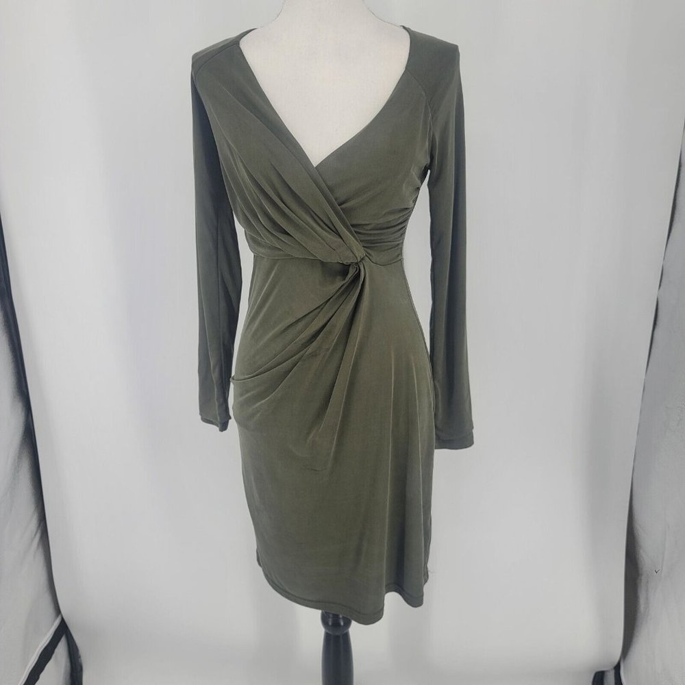 THE JETSET DIARIES Green Kendall Dress Long Sleeve Draped Bust Womens Size Small